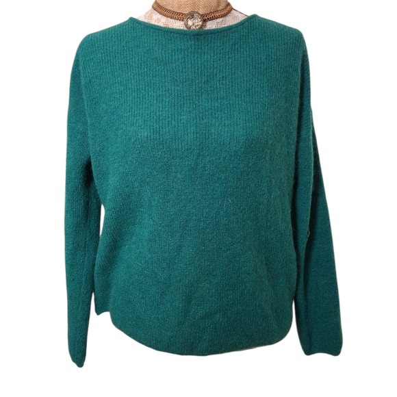 La Maille SEZANE Green Super Kid Mohair Alpaca Button Back Sweater Top M - Picture 2 of 7